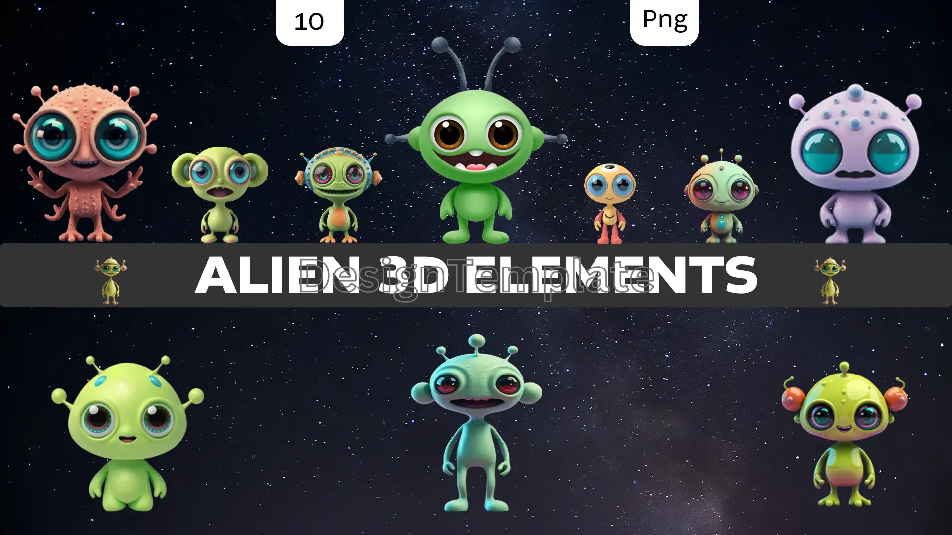 Space Sentinels Vibrant 3D Alien Icons Set image